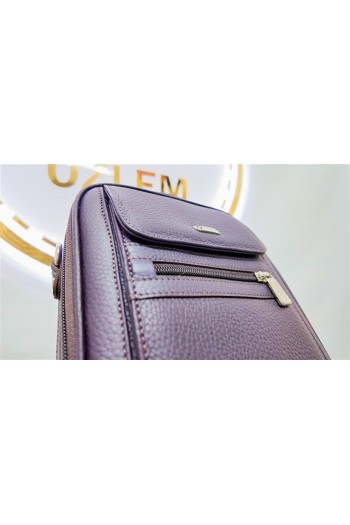 Mor Dana Deri Erkek El Çantası